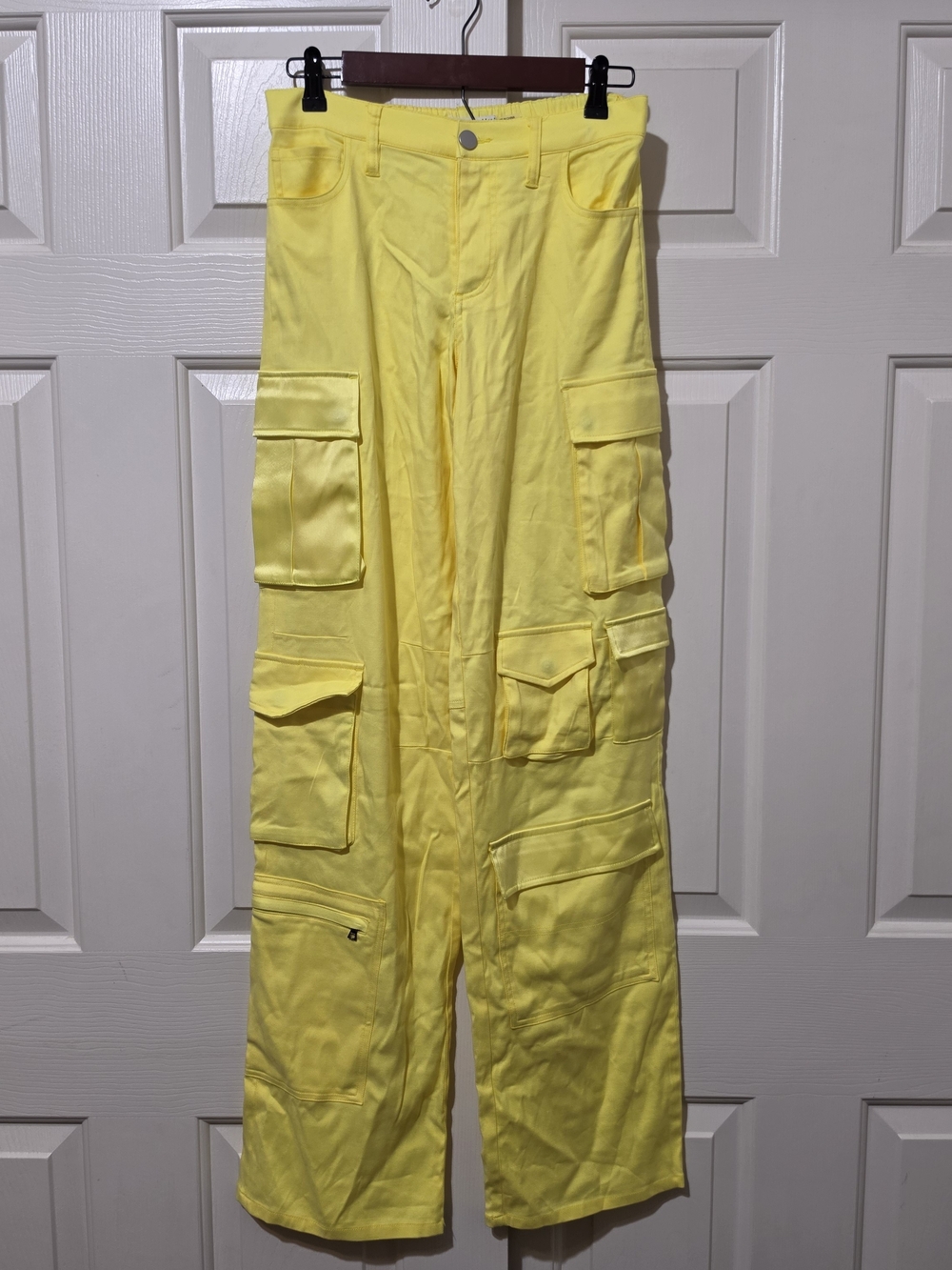 Alice + Olivia Luis Cargo Pants Size 2 Yellow Utility Wide Leg Multi Pocket